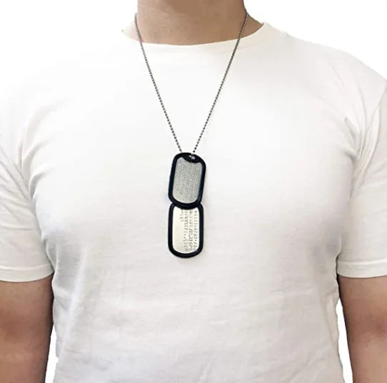 طقم قلادتين عسكريتين من الستانلس ستيل بتصميم مخصص مع كاتم صوت وسلسلة كروية أنيقة